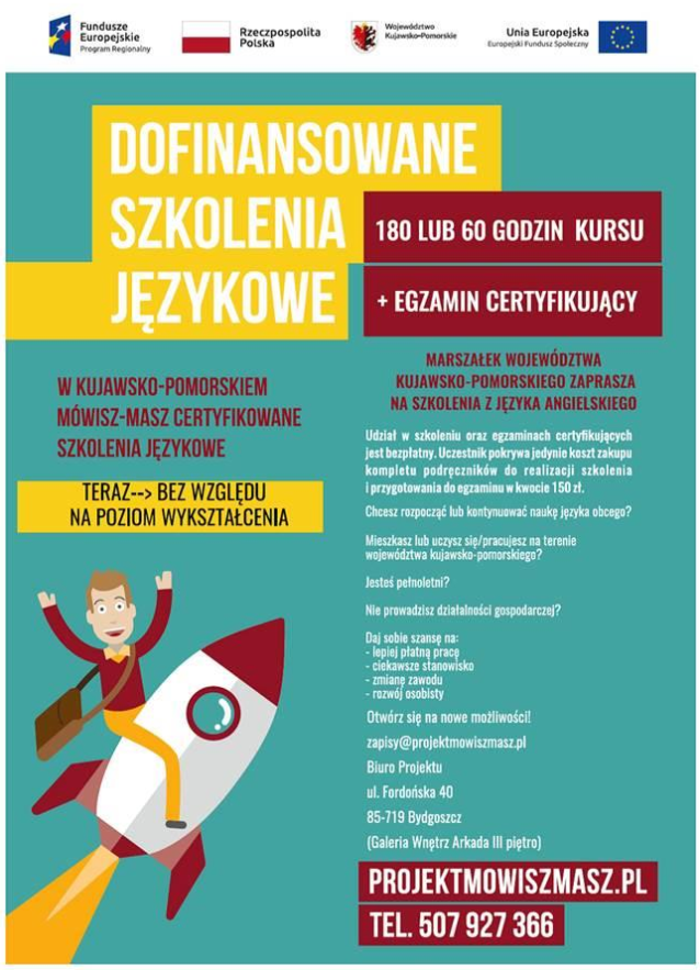 Dofinansowane szkolenia językowe. W kujawsko-pomorskim mówisz-masz certyfikowane szkolenia językowe. teraz bez względu na poziom wykształcenia 180 lub 60 godzin kursu + egzamin certyfikujący